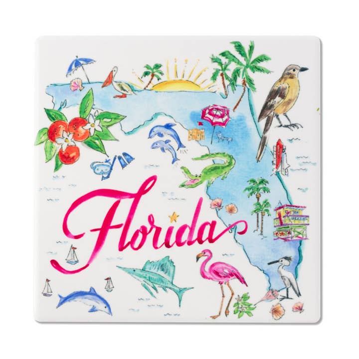 Sous-verre en céramique de la collection FL State Florida Rosanne Beck pour la vente par Boston International