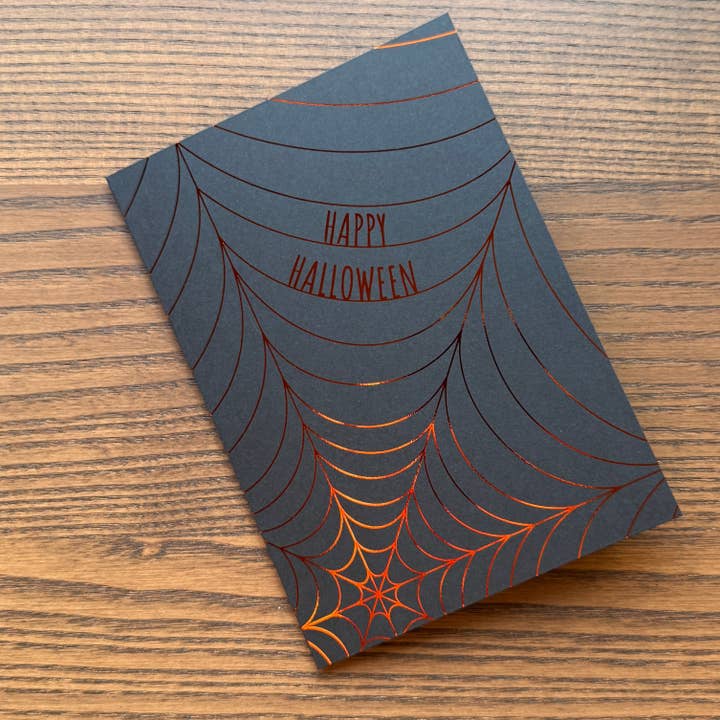 Carte de vœux en papier aluminium toile d'araignée Joyeux Halloween pour la vente par Spells & Specimens