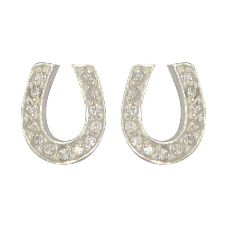 Brincos em ferradura com cristais brancos prata 925 por atacado de Janusch