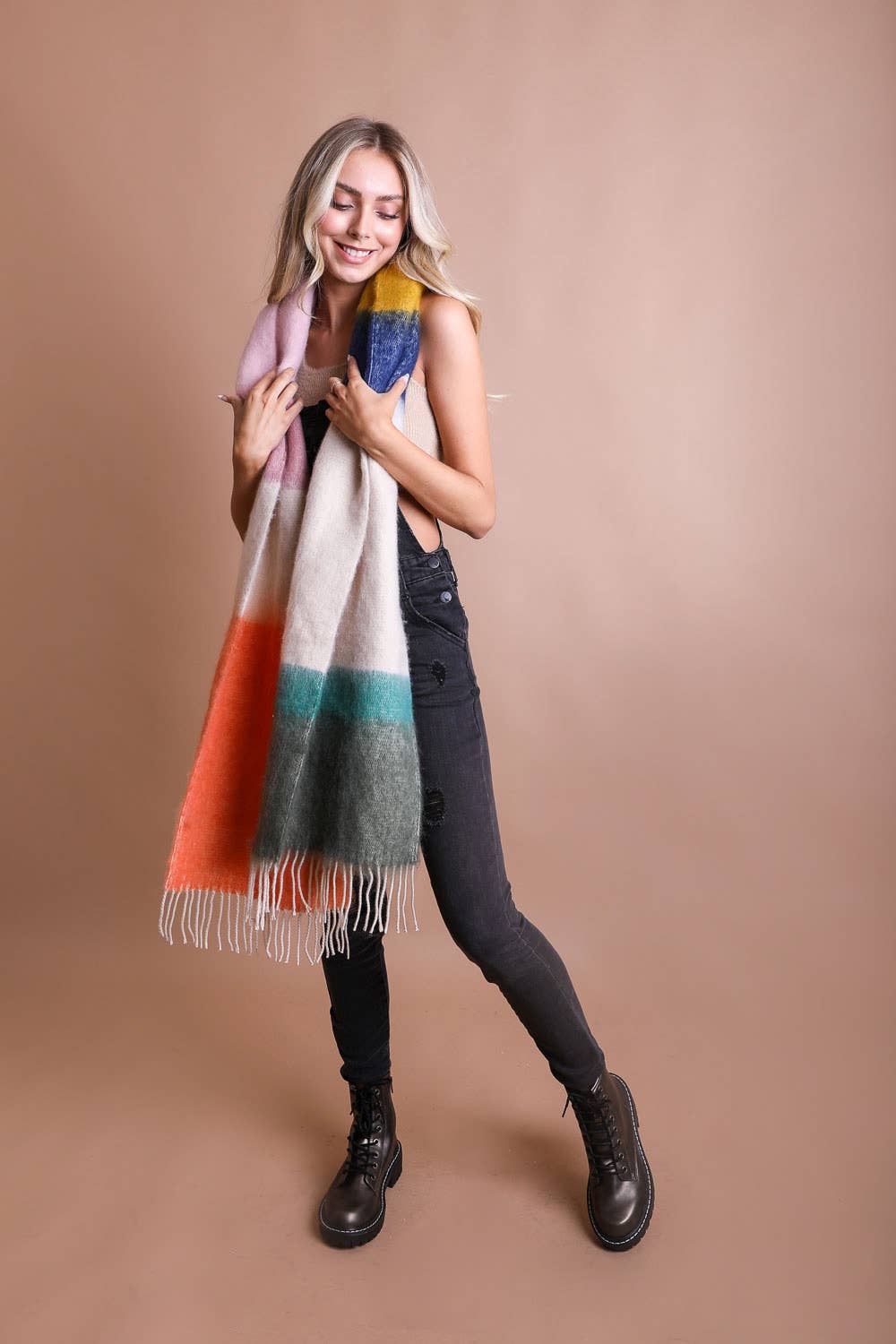 Leto Accessories - Wholesale Scarf - Women's - Winter Color Block Faux Mohair Scarf 7