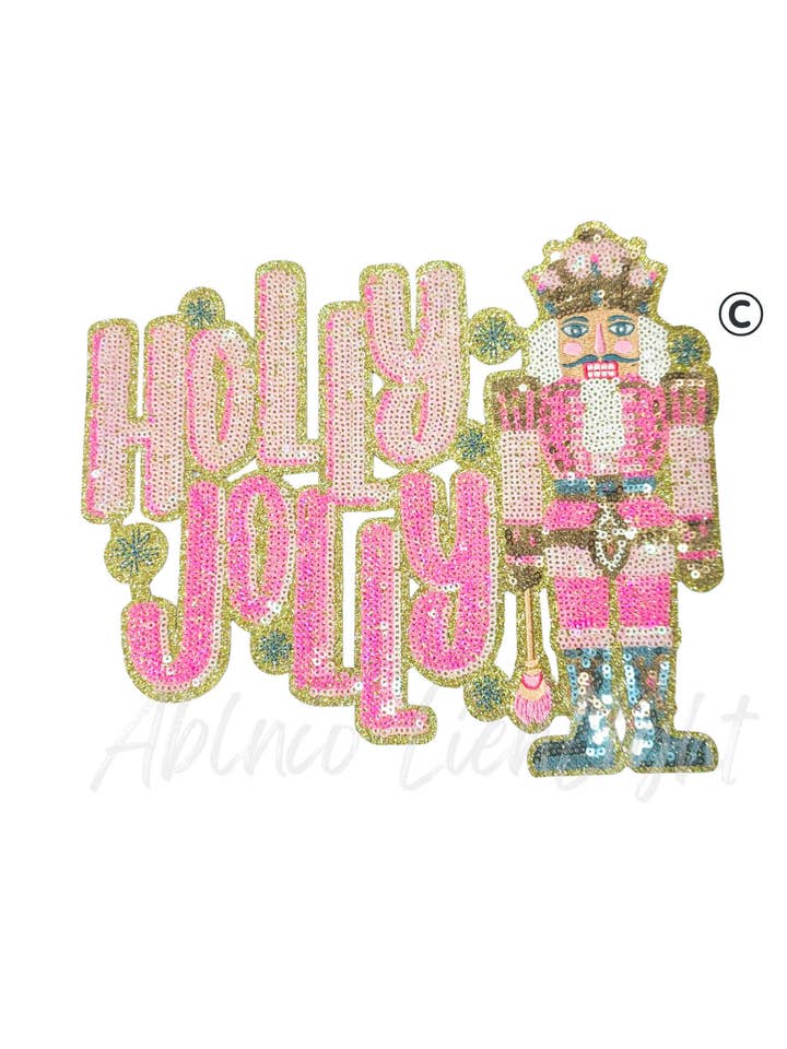 Holly Jolly Nutcracker Pink Gold Sequins Christmas Patch for wholesale by ABLNco