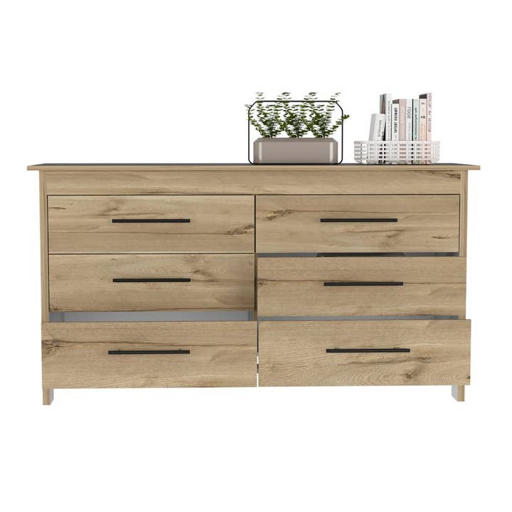 Treevol Furniture - Wholesale Bedroom Furniture - Wezz 6 Drawer Double Dresser, Superior Top, Light Oak Finish