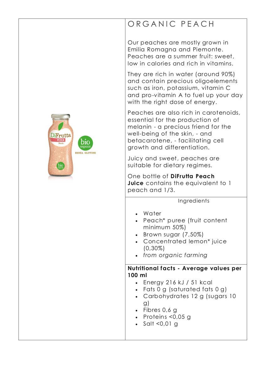 Metina SAS - Wholesale Fruit Juice - Peach DiFrutta Organic Fruit Juice 20 cl.2