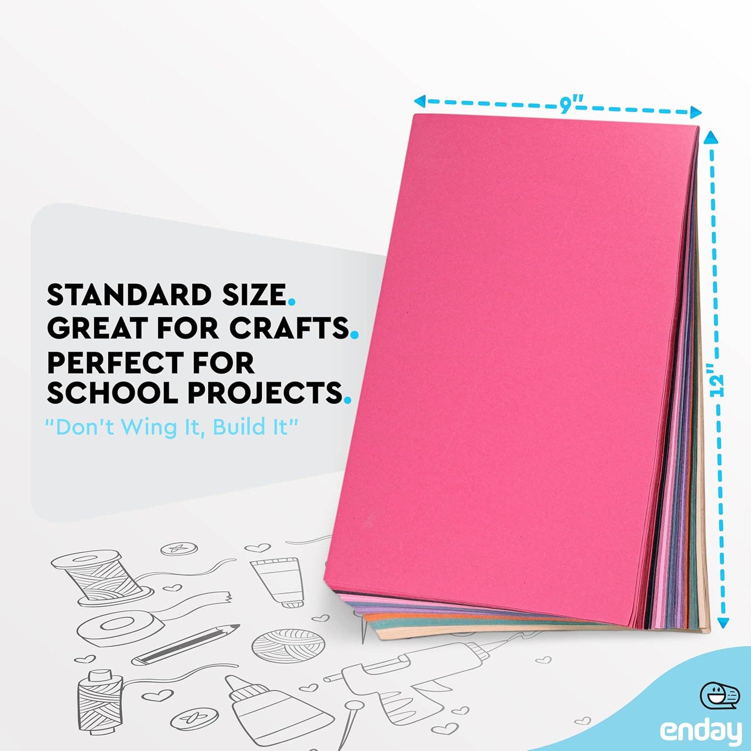 enday - Venta al por mayor Material para manualidades - Papel de construcción, 9 x 12 pulgadas, multicolor, 8 colores (paquete de 96)3