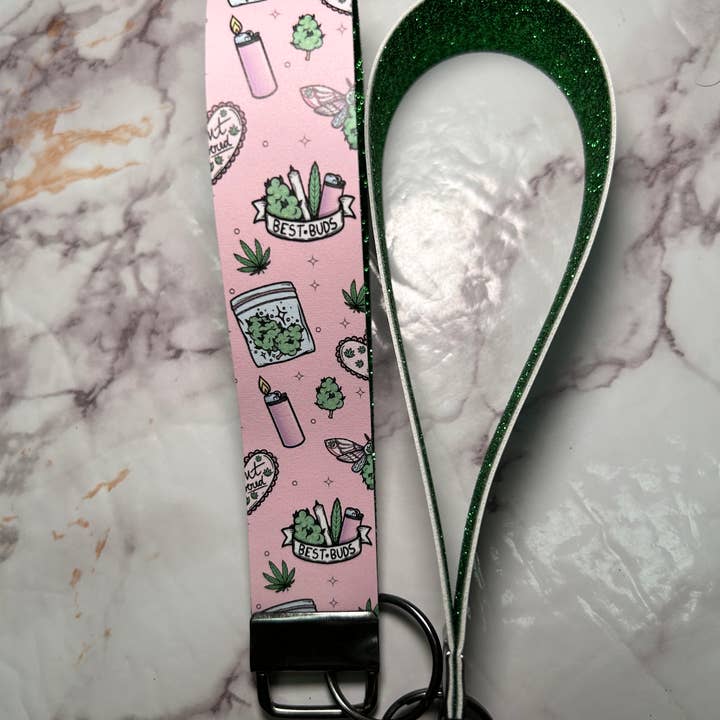 Pretty High Faux Leather Wristlet Keychain for wholesale by Creative Culture