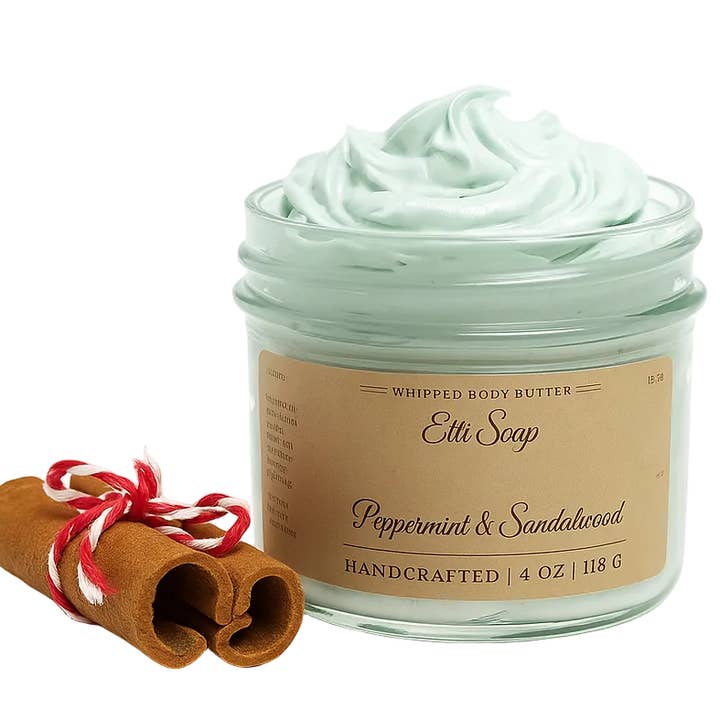 Thick Winter Skin Body Butter | Handcrafted Mango & Shea | Peppermint & Eucalyptus | Natural 4oz Moisturizer for wholesale by Etti Soap LLC