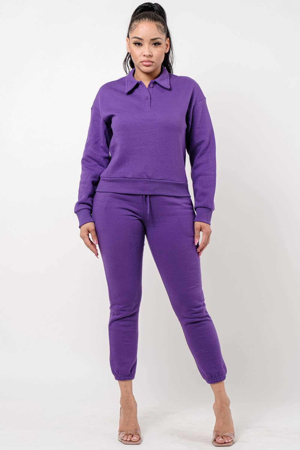 Boswell – wholesale Lounge set – Women's – Solid Jogger Set With Collar Long Sleeve Top9