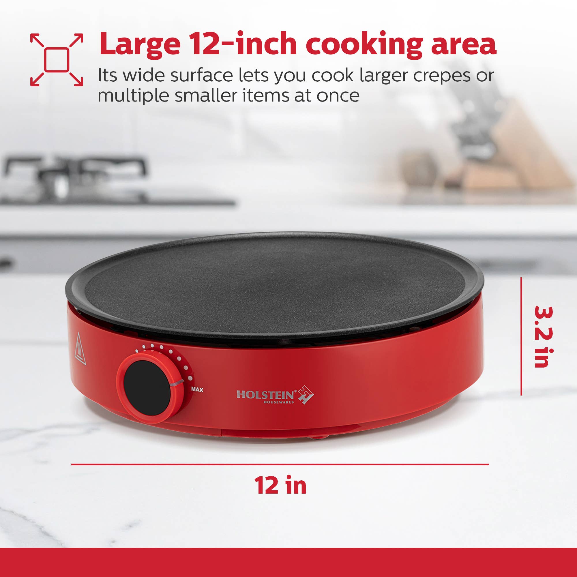 12 inch Red Griddle and Crepe Maker Kitchen Appliance  for wholesale on Faire4