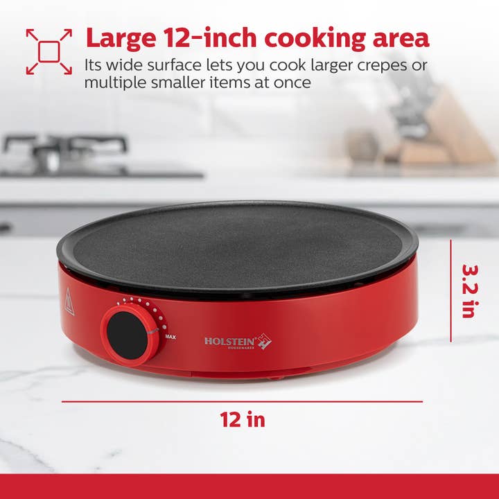 12 inch Red Griddle and Crepe Maker Kitchen Appliance for wholesale on Faire4