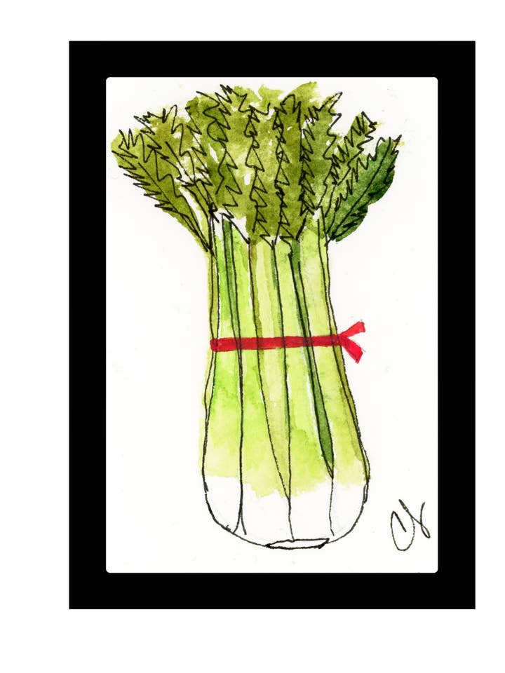 Celery Framed Watercolor Print 3x4" for wholesale by Cathy Stratton Art