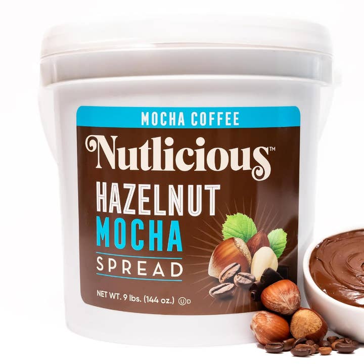 Wholesale Italian Food - Wholesale Nut Butter - Nutlicious, Hazelnut Mocha Spread (9 lb), Spreadable Roasted Hazelnuts Infused with Rich Coffee and Cocoa