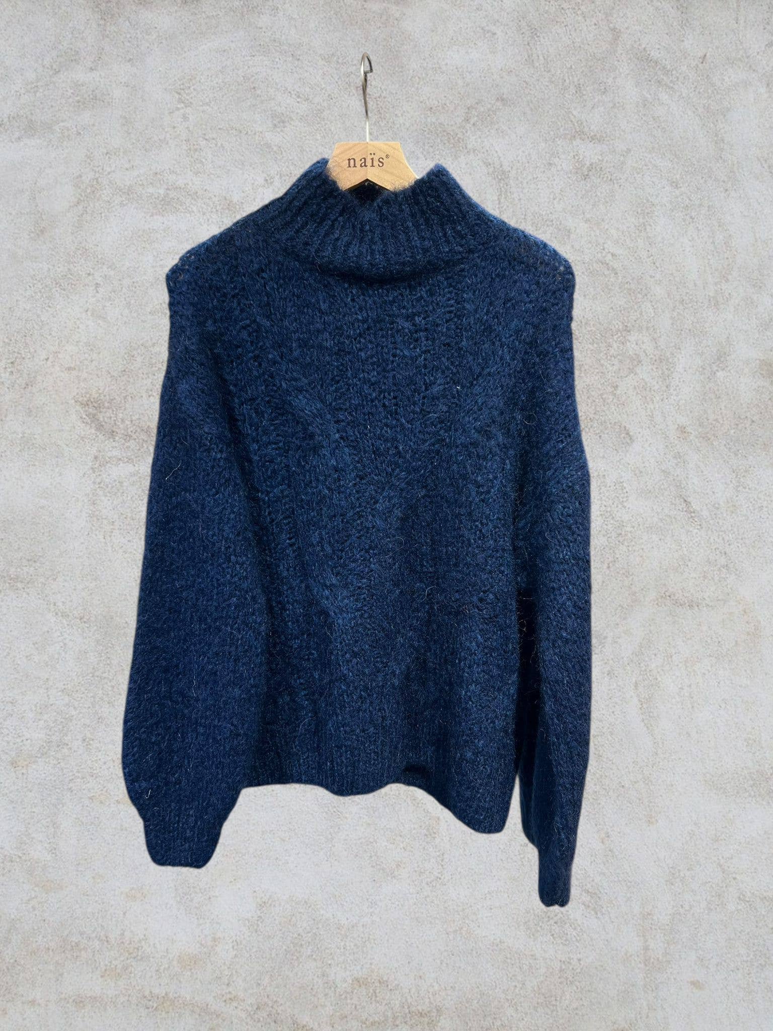 NAÏS PARIS – Pulôver - Mulher por atacado – Camisola de gola alta oversize com padrão entrançado 55% mohair12