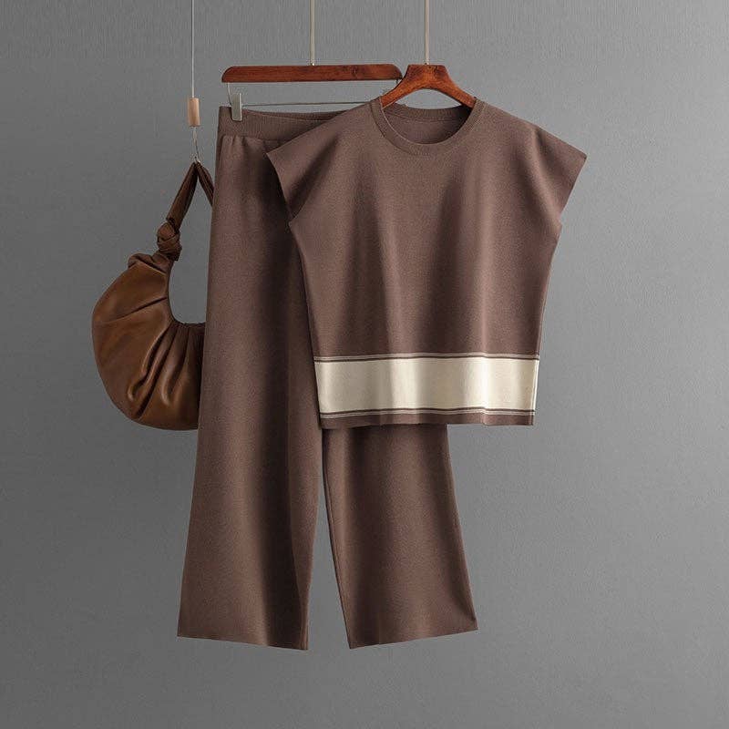 FurDecoration – wholesale Set med topp och byxa – Dam – Kortärmad stickad topp och långbyxor ensemble3