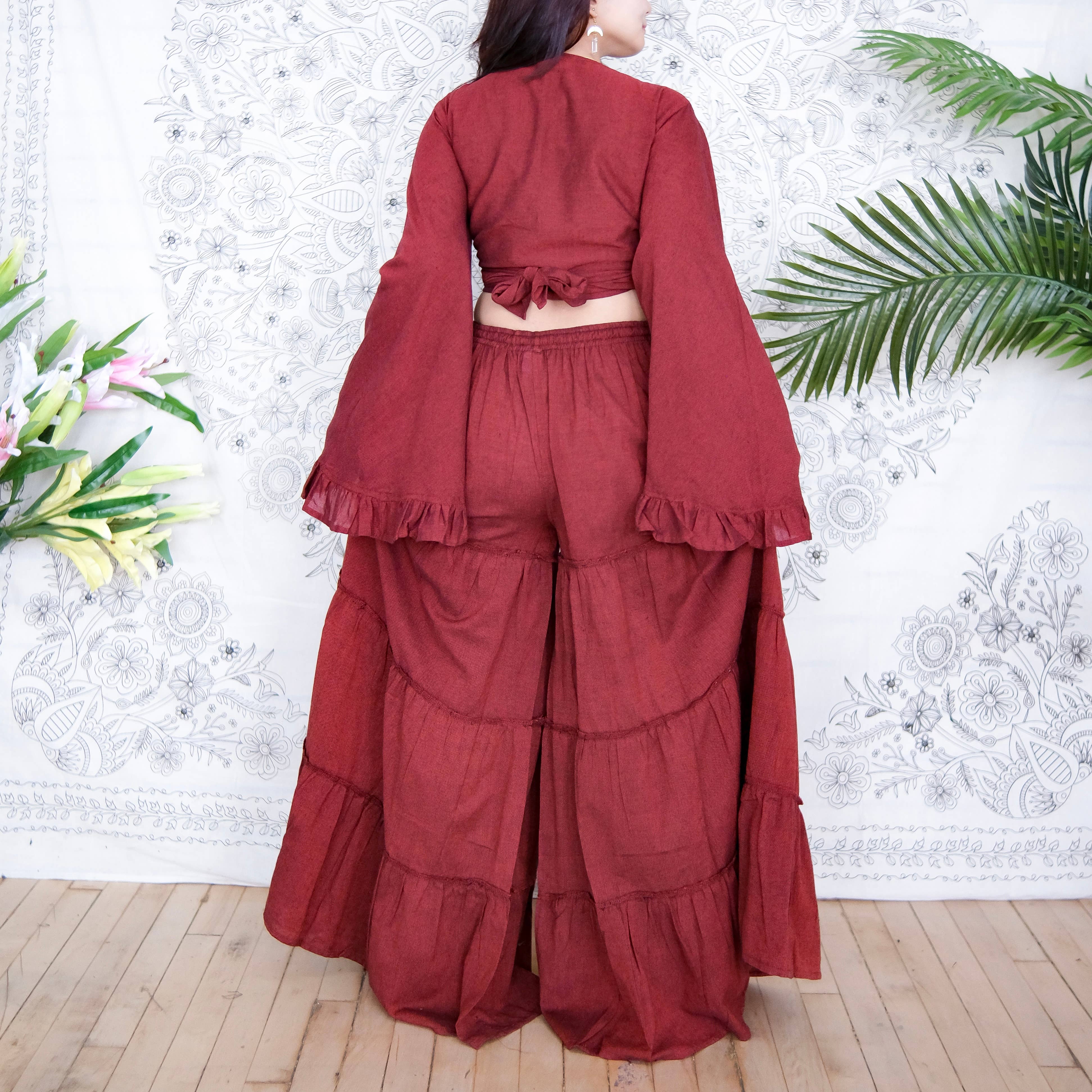 Karma Nepal Crafts - Wholesale Top & Pant Set (NOT Loungewear) - Women's - Cotton Flowy Tiered Pant with Ruffle Sleeve Set6