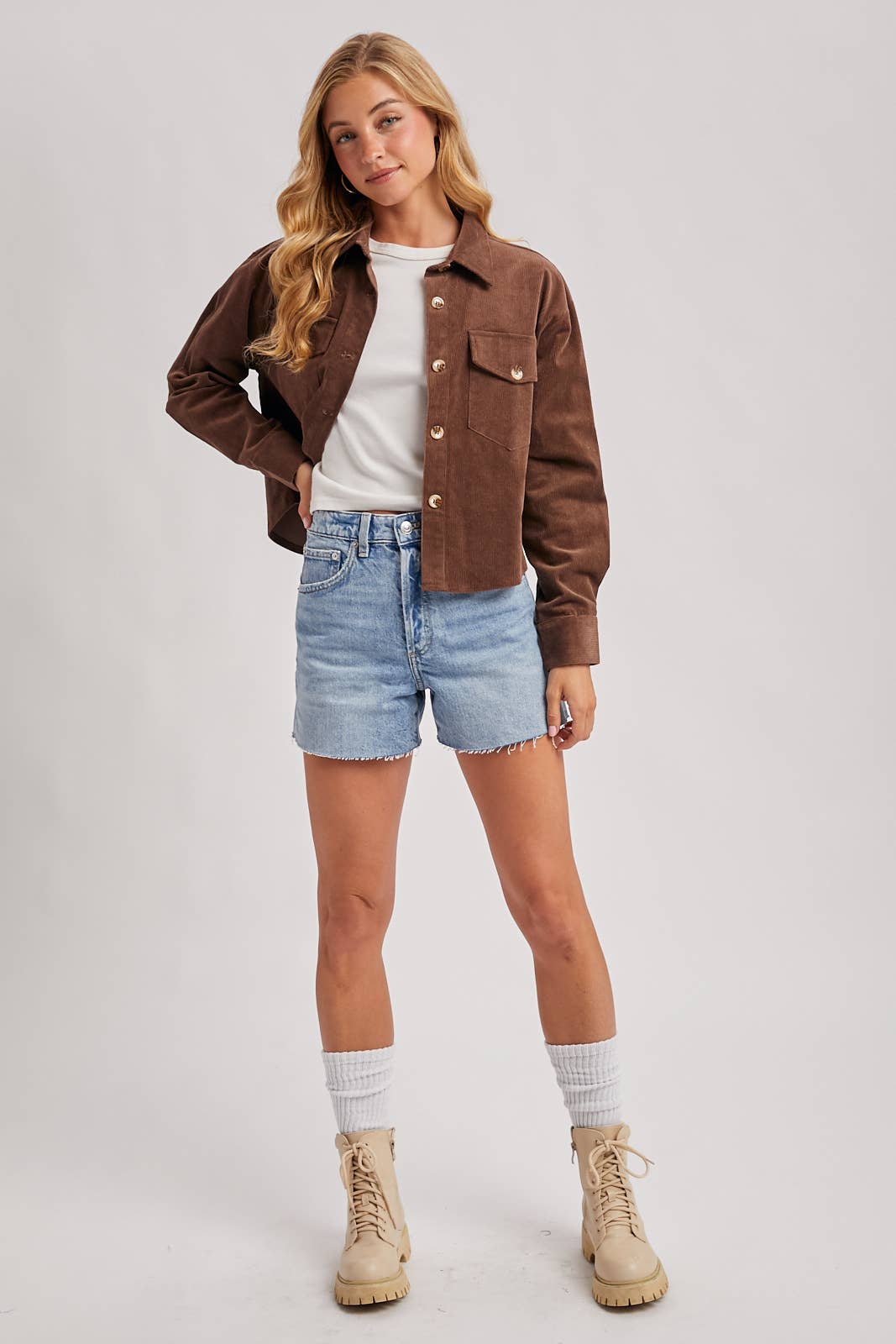 Bluivy - Wholesale Jacket - Women's - CORDUROY CROPPED BUTTON DOWN SHIRT JACKET34