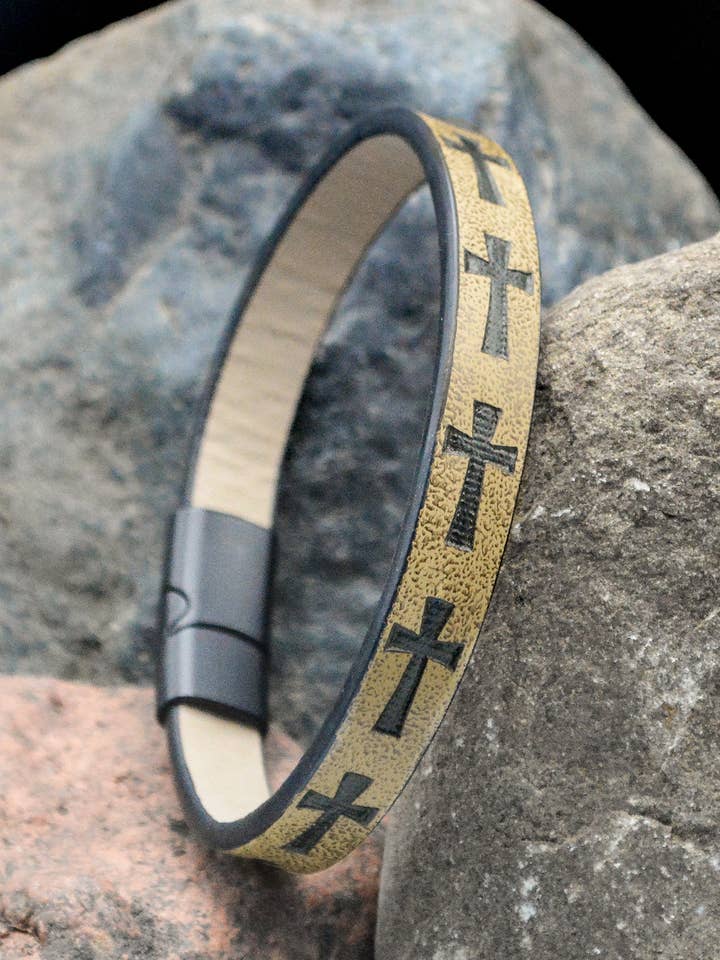 Cross Mustard Stamped - Eden Merry Bracelet for wholesale by Eden Merry Jewelry by James Lawrence