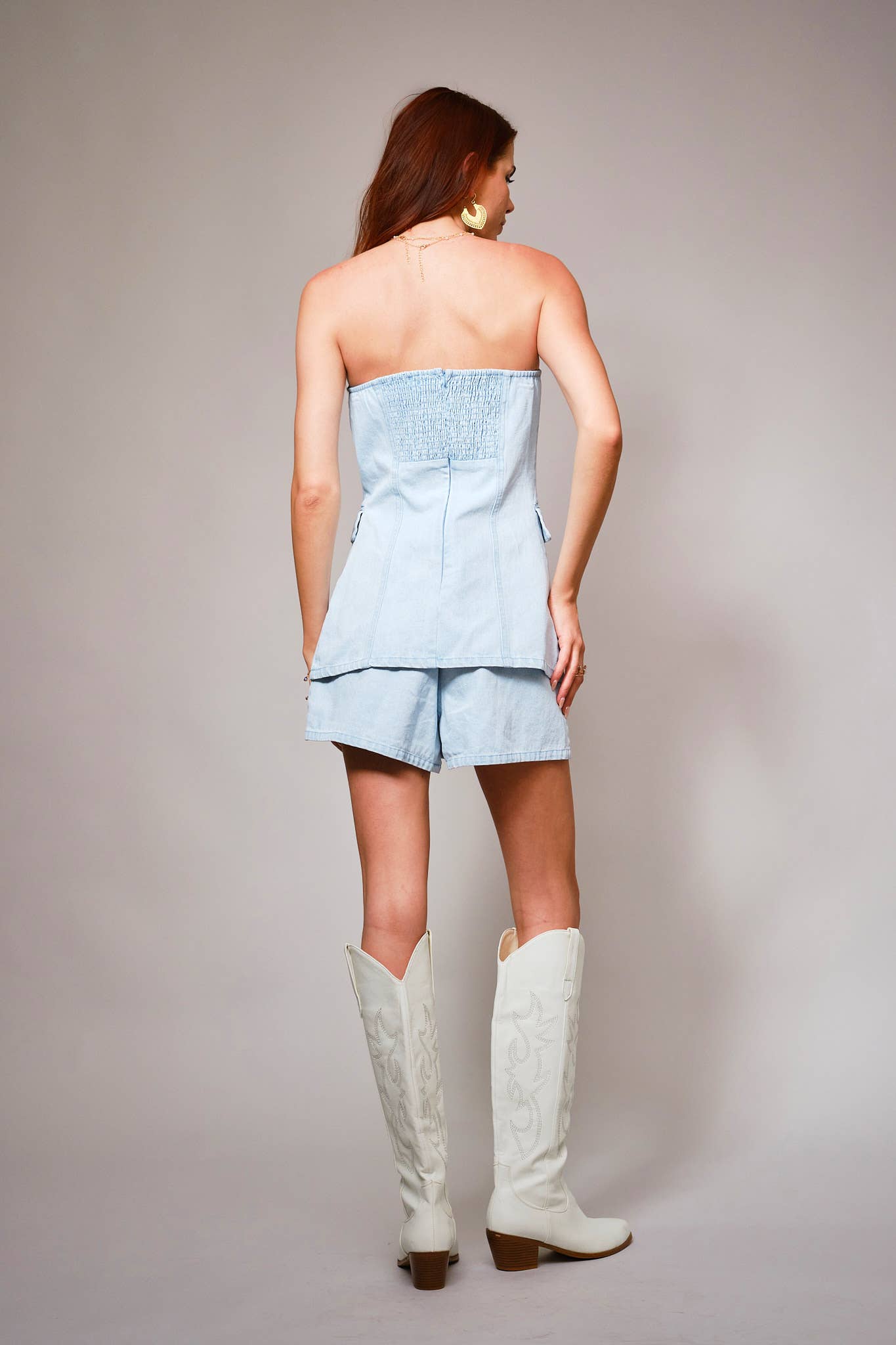 LIGHT WASH 23680SET - Tube Button Detail Tunic Denim Set for wholesale on Faire3