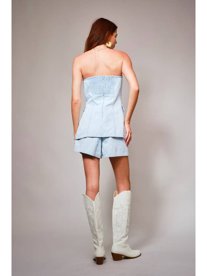 LIGHT WASH 23680SET - Tube Button Detail Tunic Denim Set for wholesale on Faire3