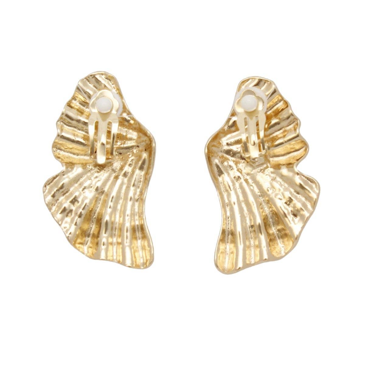 Clip On Gold Fanned Wing Polished Earrings Women for wholesale on Faire2