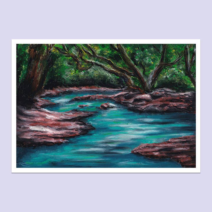 Jungle Cove – A4 Oil Pastel Landscape Art Print for wholesale by Lucy Locks Art