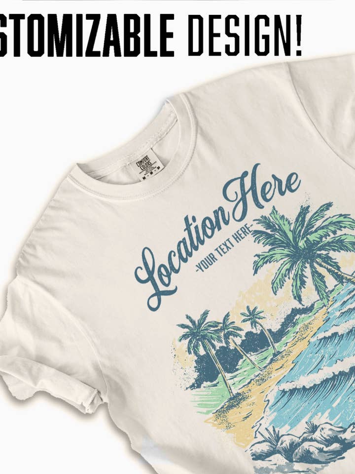 Textile Graphix - Wholesale Screen Printed T-Shirt - Women's - Tropical Beach Scene Tee – Customizable Summer Graphic1