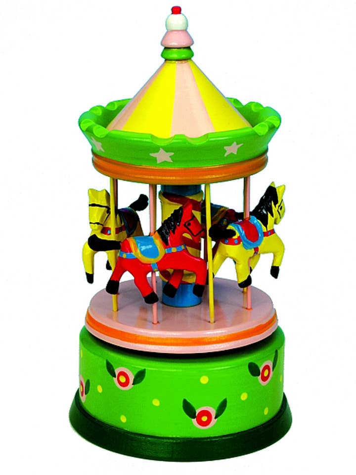 Carousel Made of Wood, Turns to the Melody "O Dear Augustin" for wholesale by Musicbox Kingdom
