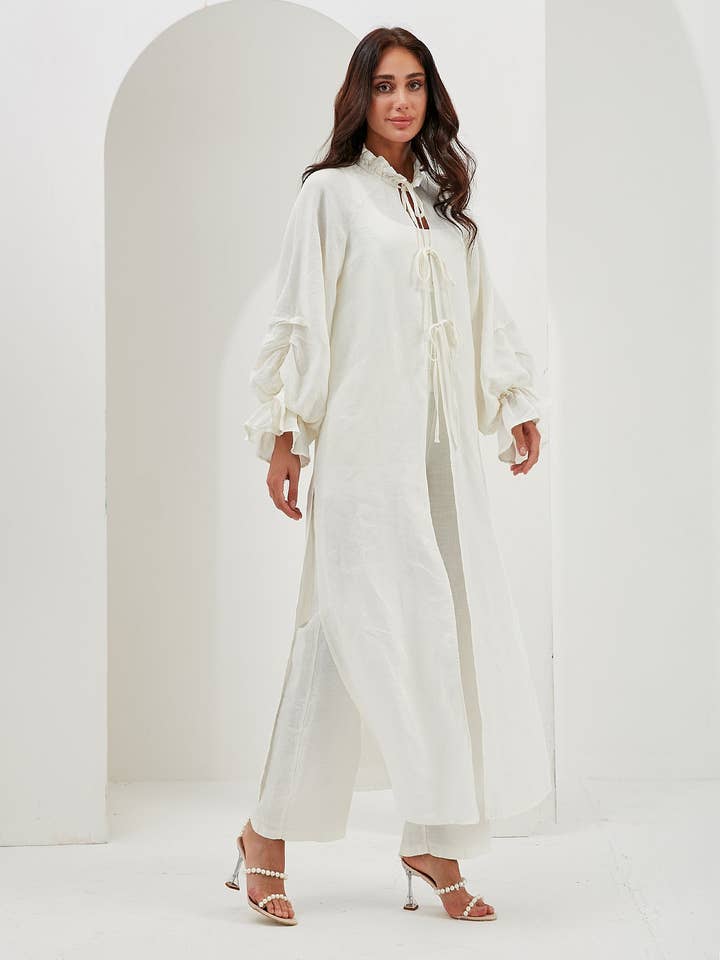 Store WF – wholesale Top & pants set (NOT Loungewear) – Women's – 100% Washed Linen Off-White Balloon Sleeve Kimono Trousers Set3