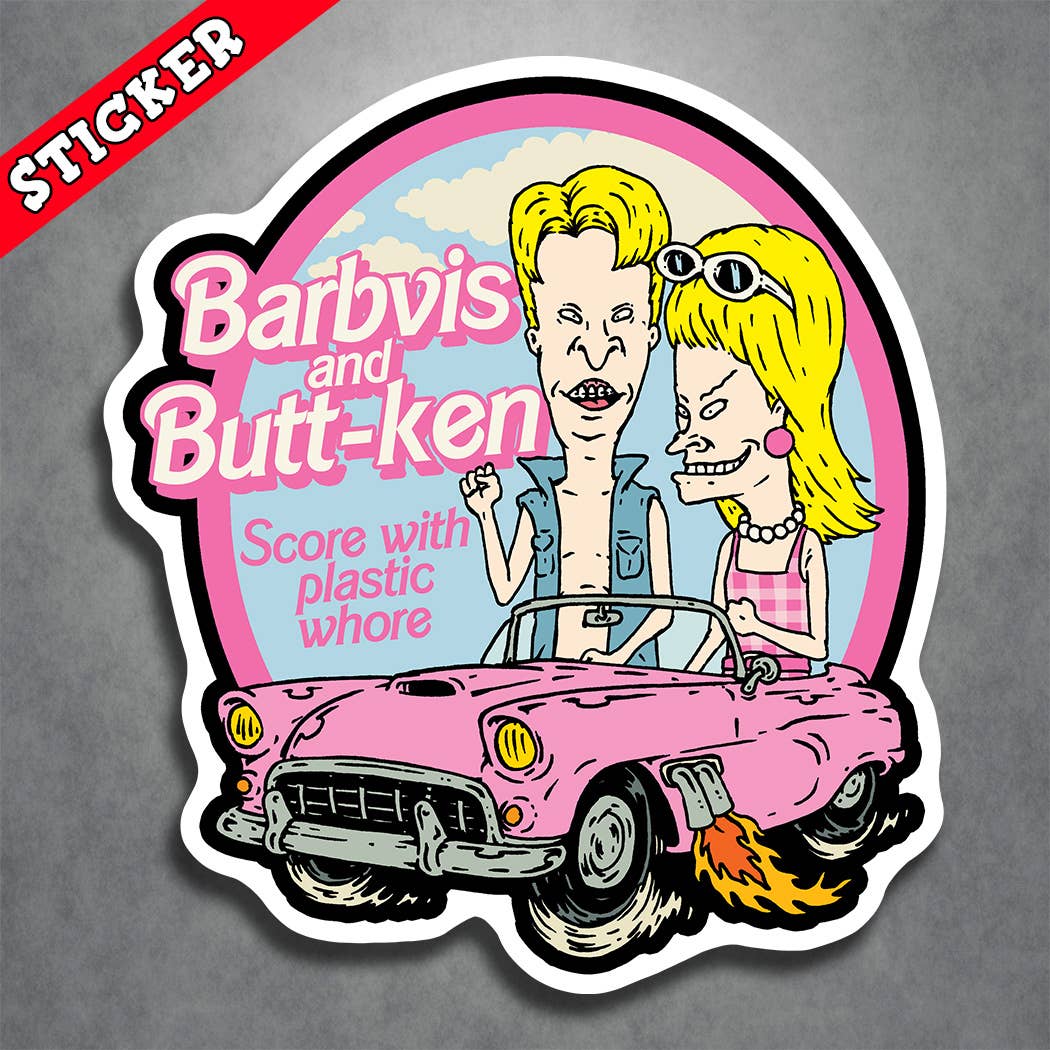 Monsters and Martians LLC - Wholesale Sticker - Beavis and Butthead Sticker Barbie Ken Plastic Black Outline0