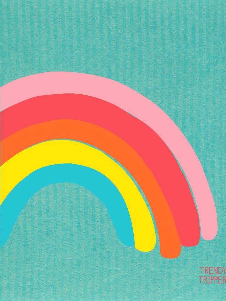 Rainbow Colors on TURQUOISE Swedish Dishcloth for wholesale by Trendy Tripper