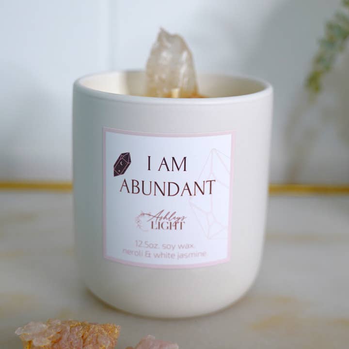 Klare Quarzkristallkerze | Abundance Affirmationskerze für den Großhandel von Ashley's Light Shop