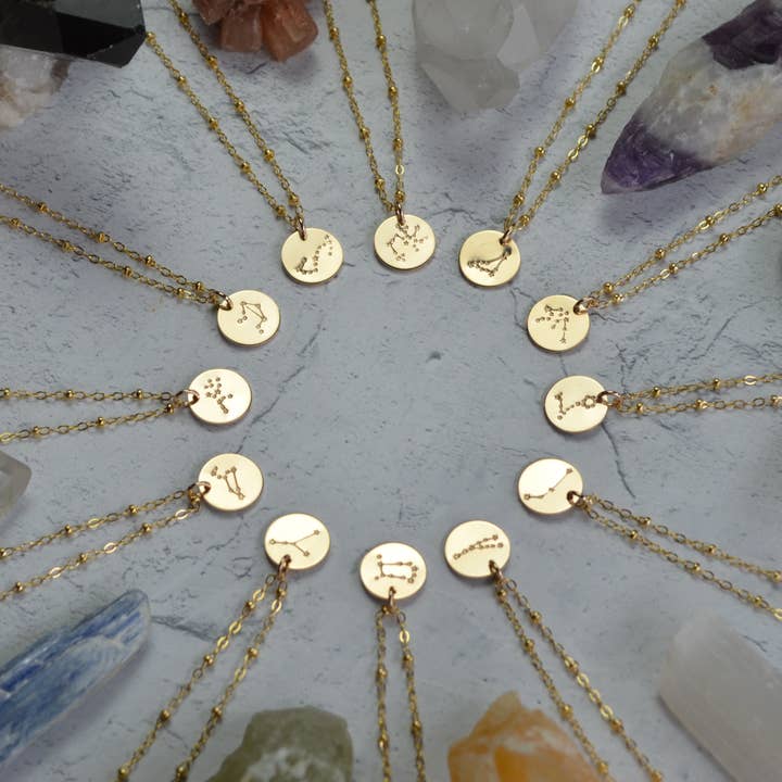 Collier Zodiac Constellation en or 14 carats pour la vente par White Sage & Sapphire