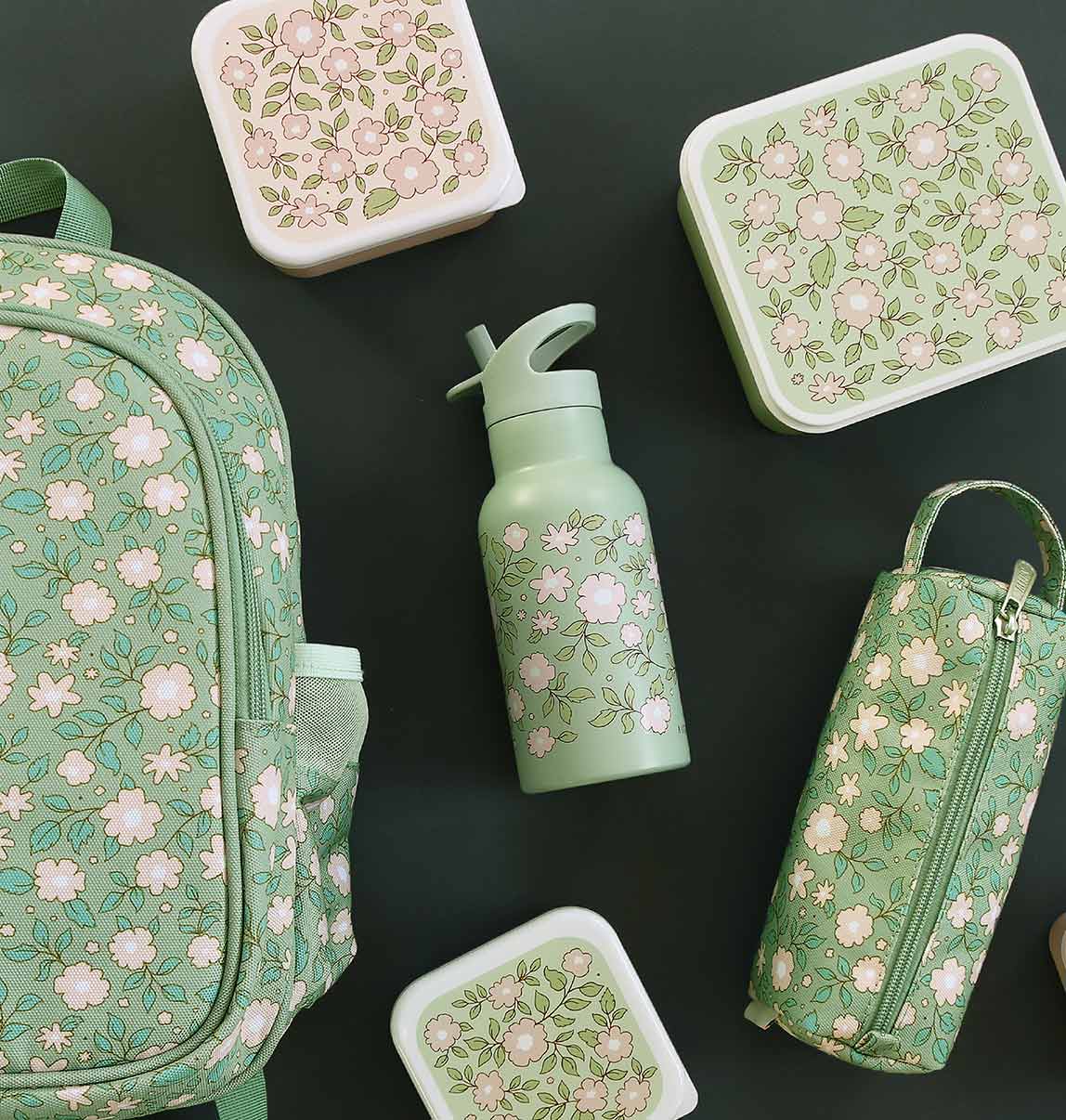 A Little Lovely Company – wholesale Water bottle – Kids stainless steel drink/water bottle: Blossoms - sage5