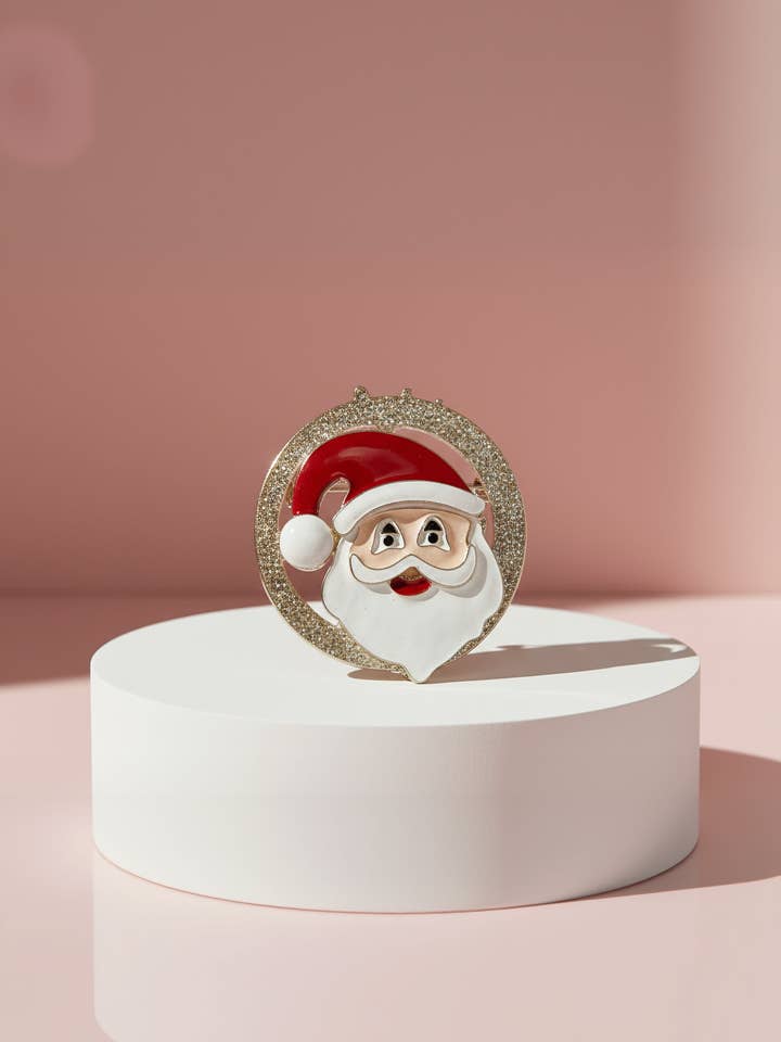 Acrylic Sparkle Santa Claus Festive Brooch for wholesale by Arya Jewellery Wholesale