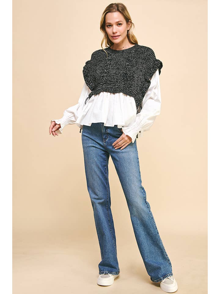 PINCH - Wholesale Blouse - Women's - WOVEN KNIT COMBO BLOUSE - 4974T11