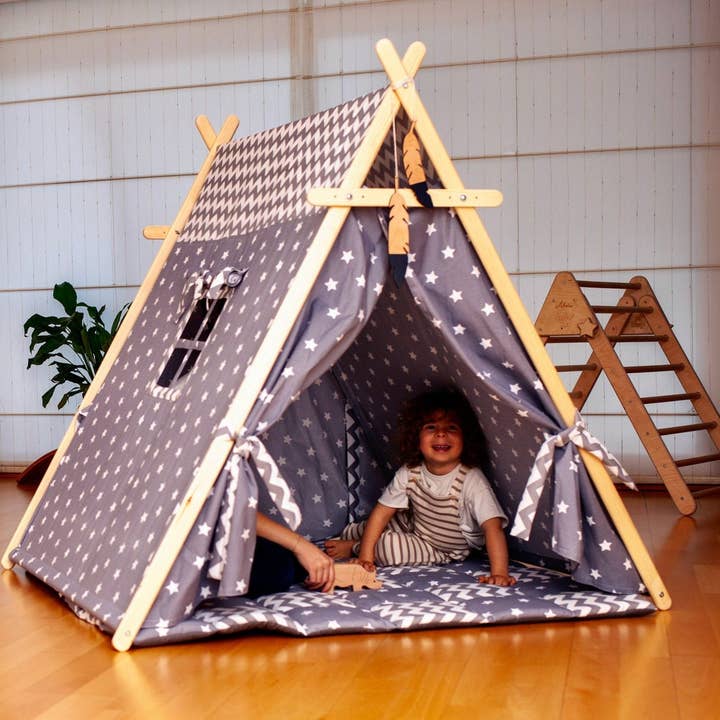 Carpa de tipi gris de gran tamaño para niños para venta al por mayor de kidodido