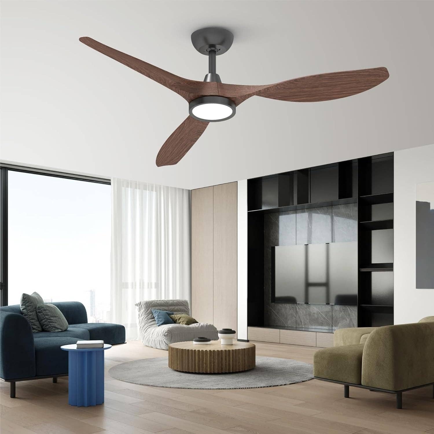 Dark Woodgrain 52 Inch Black Ceiling Fan With Lights And Remote Control for wholesale on Faire7