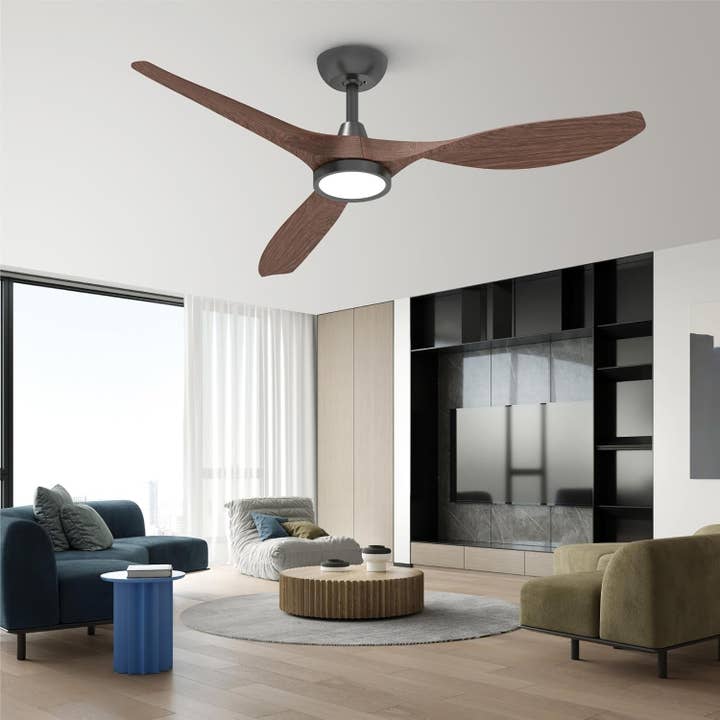 Dark Woodgrain 52 Inch Black Ceiling Fan With Lights And Remote Control for wholesale on Faire7