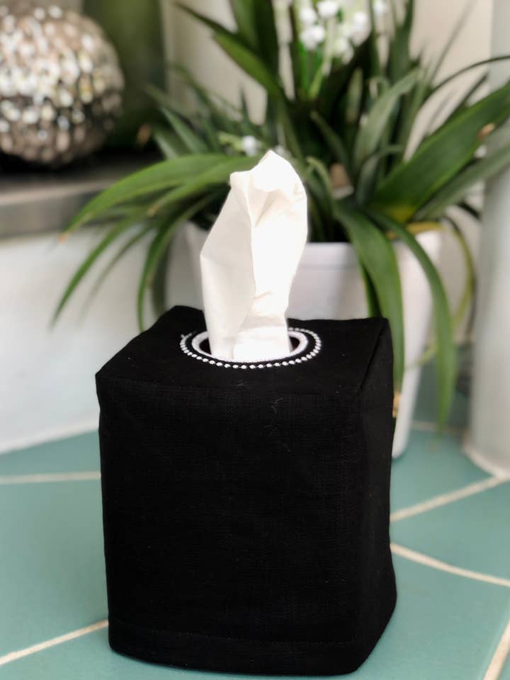 Funda de Lino Negro para Caja de Pañuelos para venta al por mayor de Belle Linen