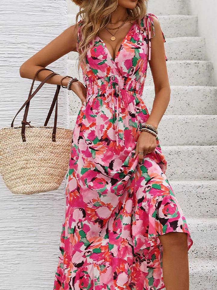 CWDMD2383_V-NECK SLEEVELESS CORSETED PRINTED DRESS for wholesale by NINEXIS