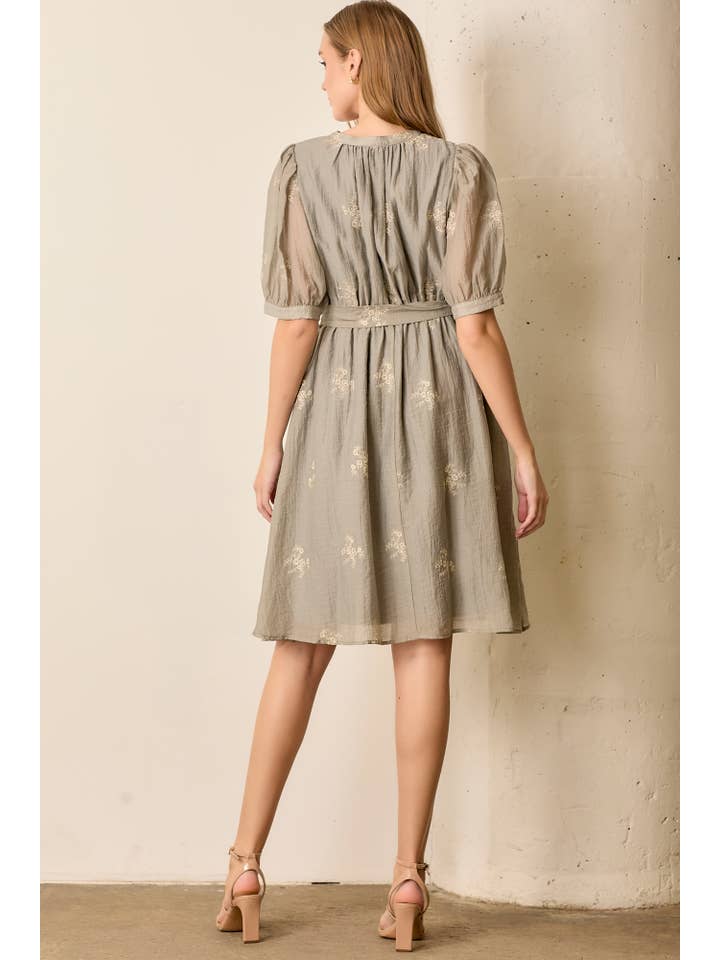DOVE GRAY EMBROIDERED BUTTON FRONT DRESS for wholesale on Faire
