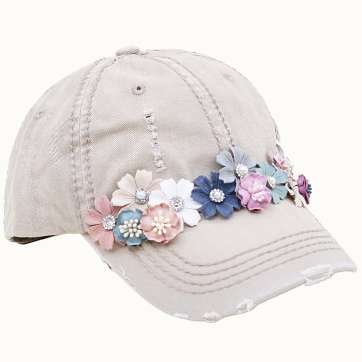 Olive & Pique - Wholesale Baseball Cap - Women's - Floral Bouquet Bejeweled Bling Glitz Cap, Adjustable