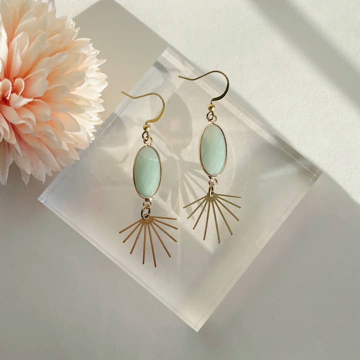 Seneca Earrings ~ Gold Plated Amazonite & Brass for wholesale by GeoMetricGem