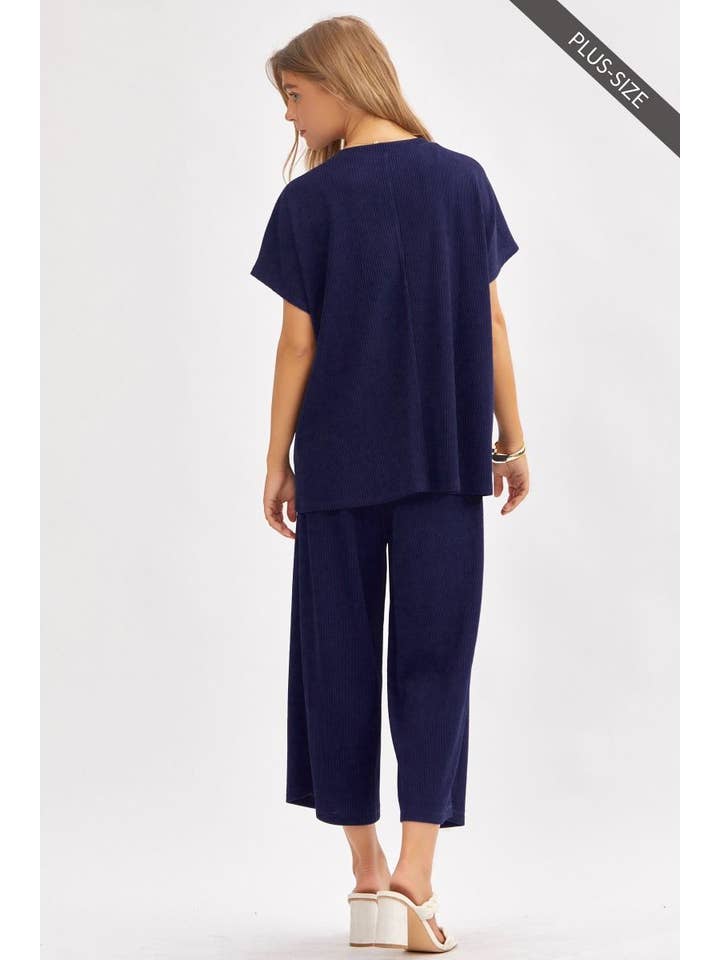 Dear Scarlett - Wholesale Top & Pant Set (NOT Loungewear) - Women's - PLUS SIZE Solid Top + Wide Leg Pants TRVSET-PALMBEACHP