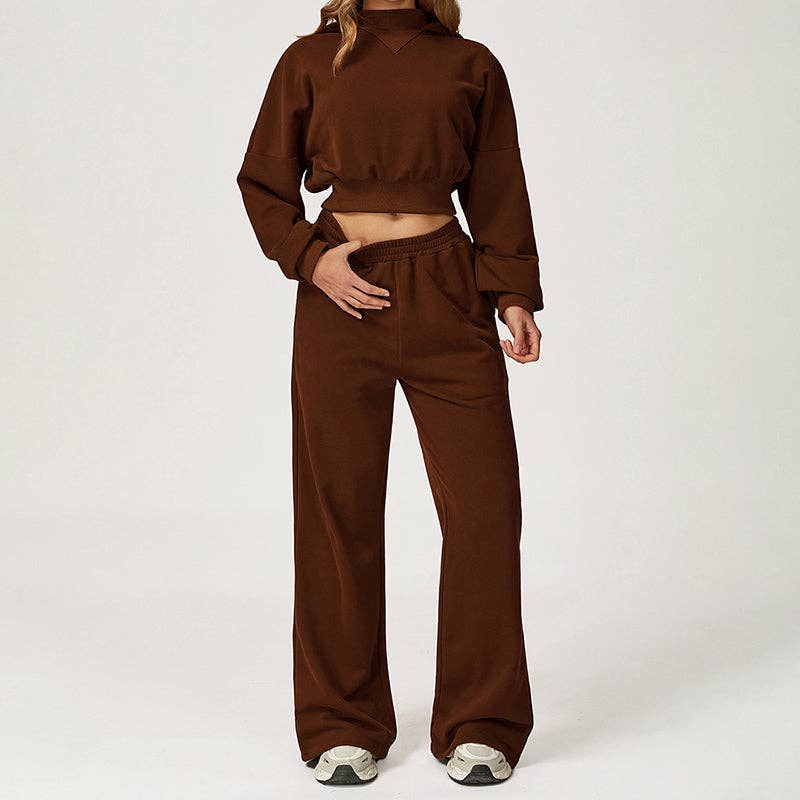 WONDERXFANS – Engroshandel Loungesæt - Dame – Beskåret hættetrøje + løse sweatpants 2-delt sæt0