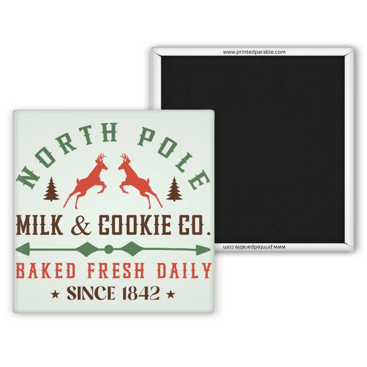 North Pole milk and cookie vintage magnet for wholesale by Printed Parable