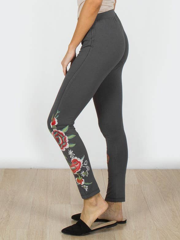 Leggings de cintura alta con bordado de flores para venta al por mayor de QWASABEE