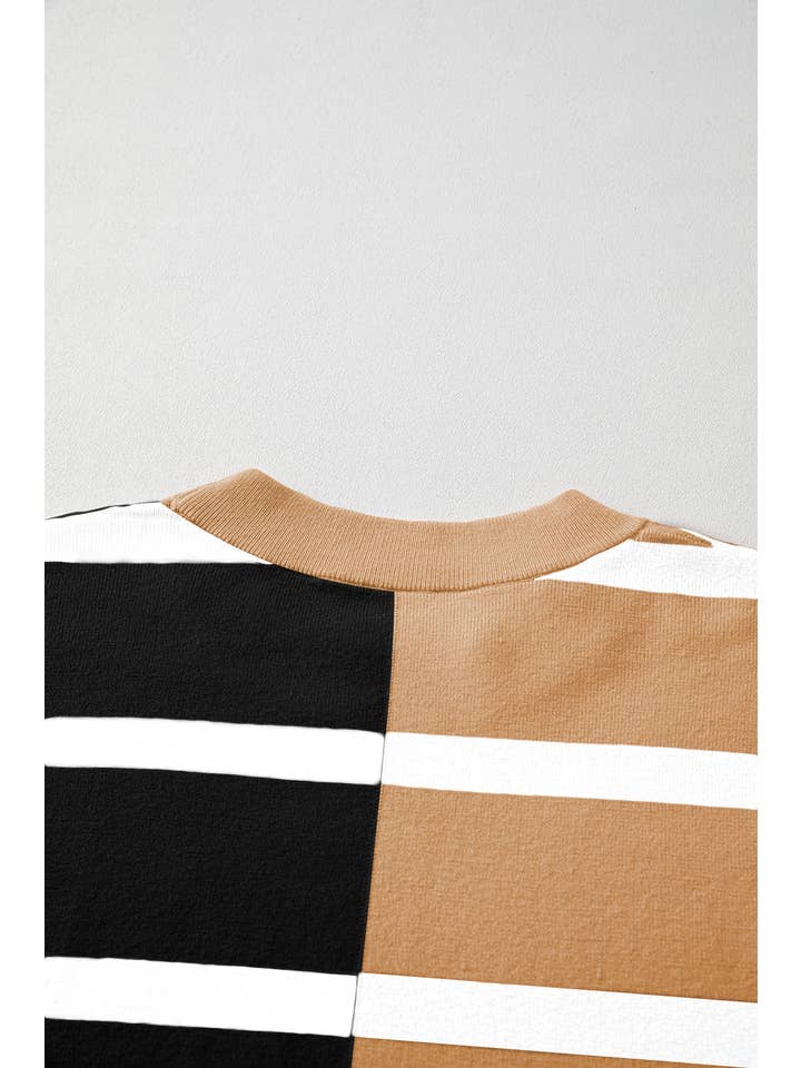 Amaryllis Apparel - Wholesale Tunic Sweater - Women's - Stripe Colorblock Oversized Sweater23