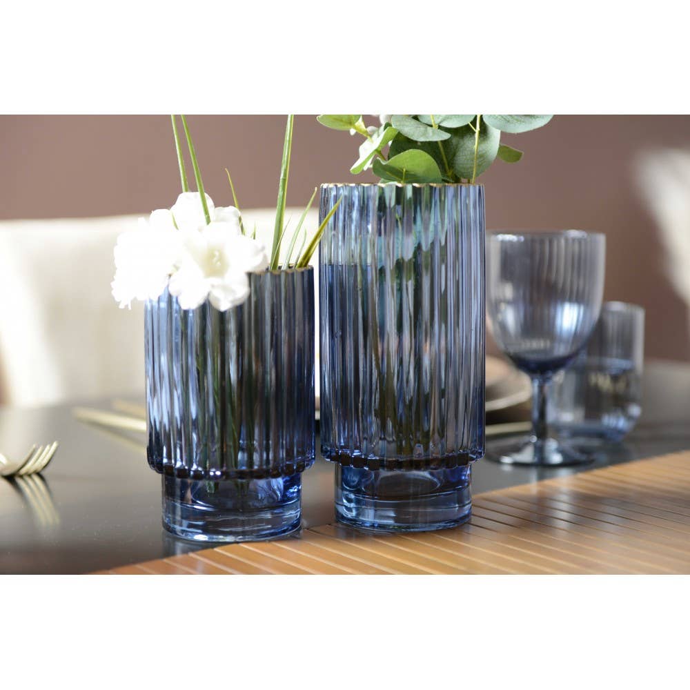 AULICA - Venta al por mayor Floreros - Jarrón azul oscuro con borde dorado, alto 15 cm1