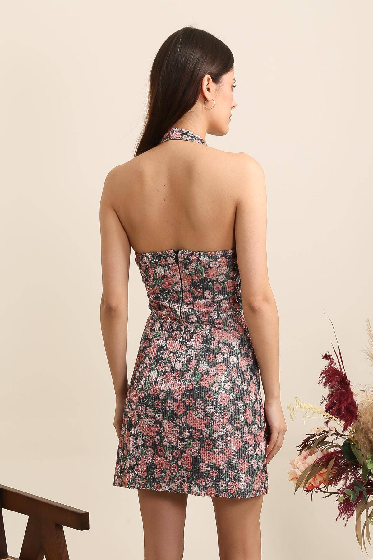 Daphnea – wholesale Dress – Women's – 5722 FLORAL PATTERN SEQUIN DRESS3