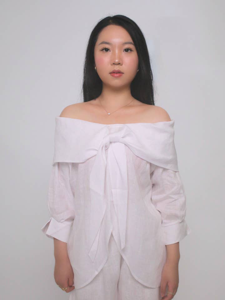 Vivian 100% Linen Off-The-Shoulder Blouse for wholesale by All Bodies